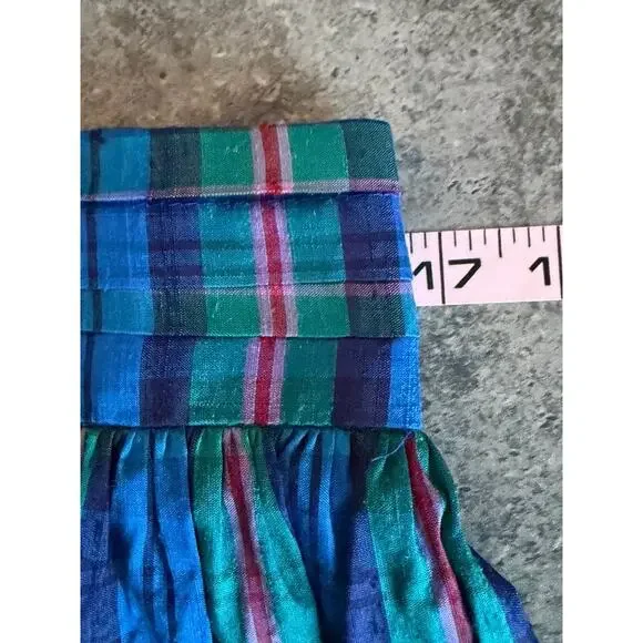 Vintage Susan Bristol 100% Silk Skirt Size 16 Plaid Pleated Blue Tartan Preppy - Picture 7 of 10